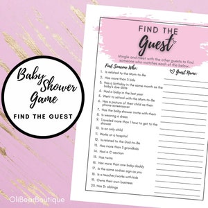 Find the Guest Baby Shower Game, Instant Download Baby Shower Game, Modern Baby Shower Theme, Girl Baby Shower, Printable, Baby Shower Game