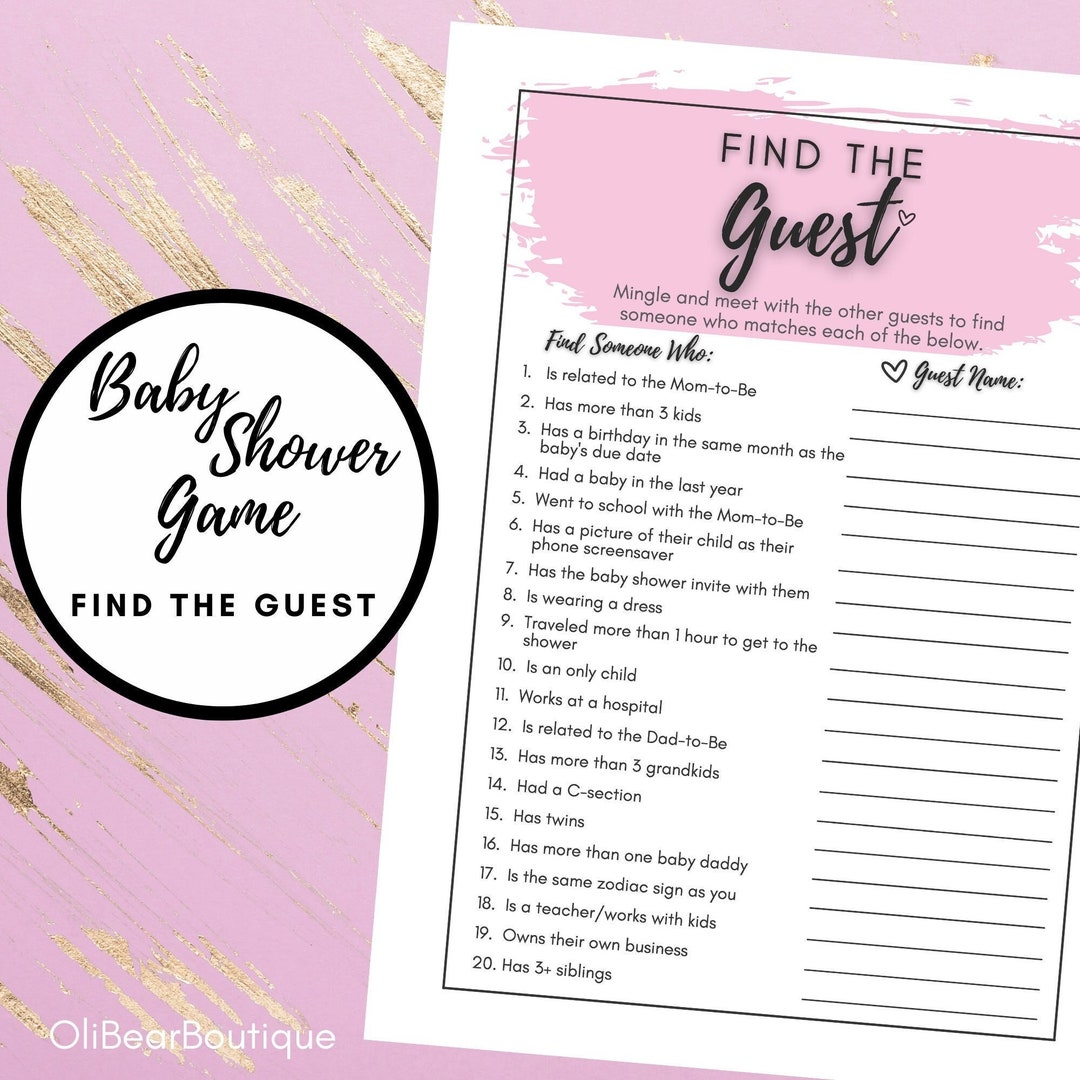 Find the Guest Baby Shower Game, Instant Download Baby Shower Game, Modern Baby Shower Theme, Girl Baby Shower, Printable, Baby Shower Game - Etsy for Find The Guest Baby Shower Game Free Printable