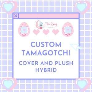 以下が含まれることがあります： ピンクとブルーのデジタルペットのおもちゃで、カスタムカバーとぬいぐるみハイブリッドのデザインになっています。おもちゃはハートとグリッドパターンで囲まれています。画像には「Moon Bunny Crochet」というテキストが表示されています。「CUSTOM TAMAGOTCHI COVER AND PLUSH HYBRID」というテキストも画像に表示されています。