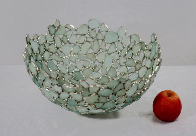 Large Sea Glass Bowl Seafoam Blue and White. English Beach Etsy