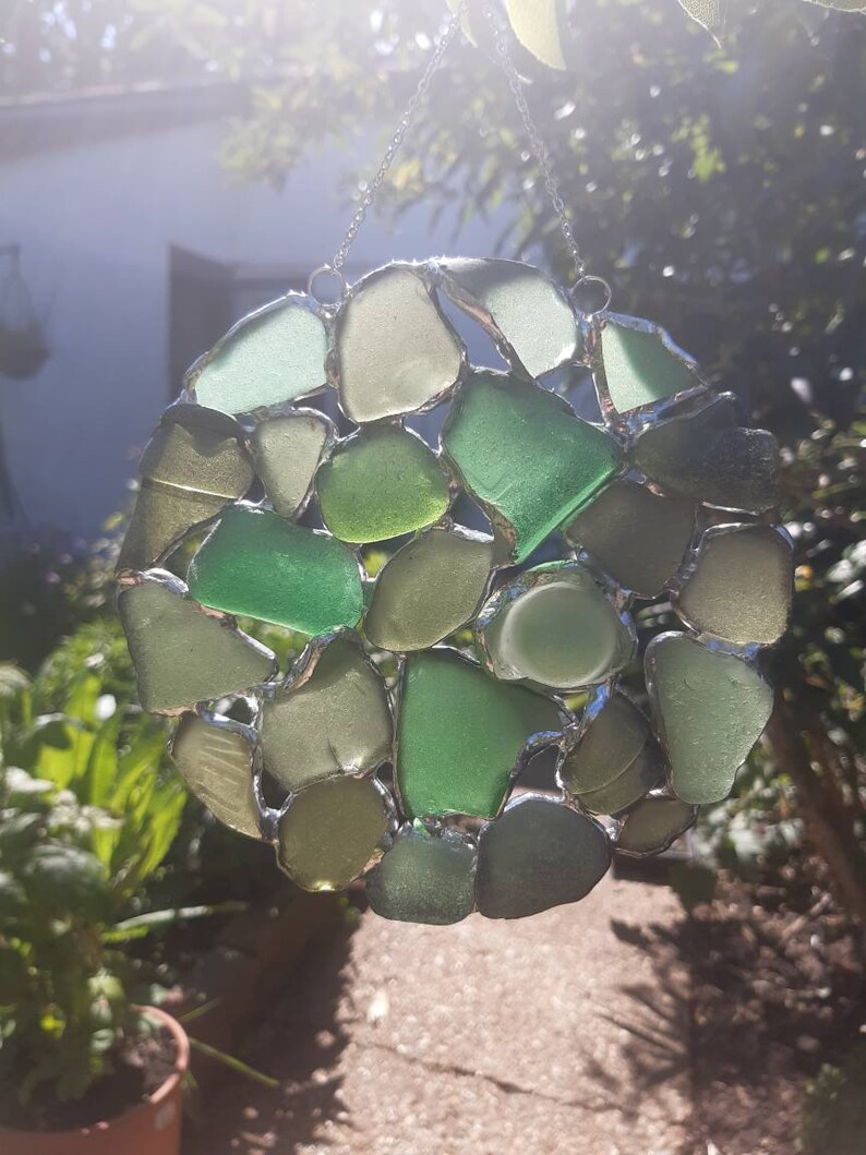 Sea Glass Suncatcher Green Stained Glass Suncatcher Etsy