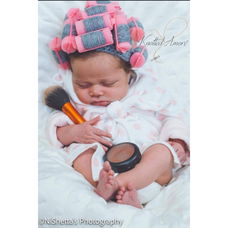 Crochet Baby Curler Hat, Old Lady Hat ,Beauticians Baby Photo Prop,Newborn Sponge Curler Hat,Infant Halloween Costume,Baby Shower Gift image 1