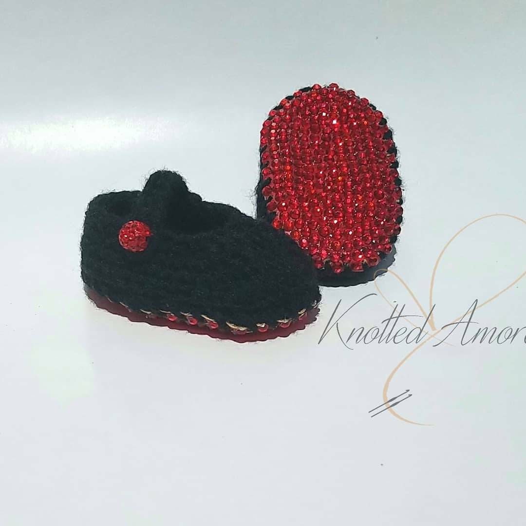 Crochet Baby Booties, Crib Shoes, Sparkly Shoes, Baby Bling Shoes, Red ...