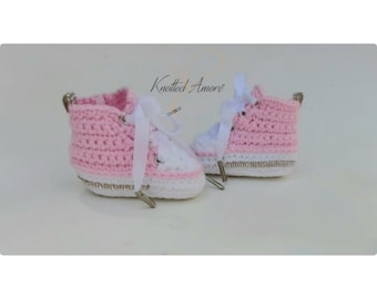 Crochet baby sneakers, crochet baby shoes, baby boots, baby girl announcement, high top shoes, baby shower gift, pink booties, newborn shoes