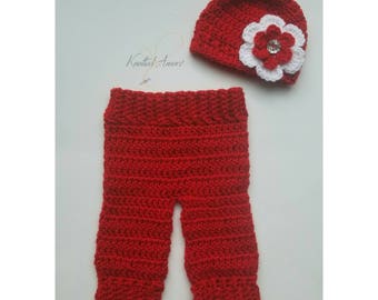 Crochet Newborn Baby Girl Coming Home Outfit, Baby girls clothes gift, Crochet Newborn Pants , Baby Girl Christmas Outfit, Baby Shower