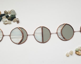 Horizontal New Moon to Full Moon 5 Piece Lunar Phase-Gray/White/Copper