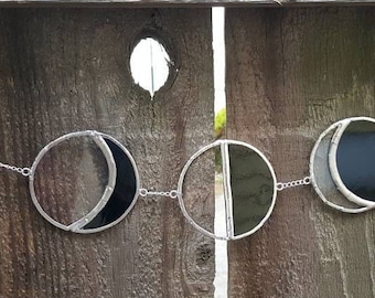 Horizontal New to Full Moon 5 Piece Lunar Phase-Evening Blue & Clear Striated Glass with Silver