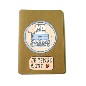 Tarjeta de felicitación - Tarjeta pensando en ti - Tarjeta a máquina de escribir - Tarjeta hecha a mano - Tarjeta francesa - Tarjeta je pense à toi - Tarjeta de condolencias - Tarjeta de amistad