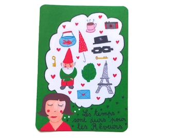 Carte Amélie Poulain - Illustration - Le fabuleux destin d'Amelie Poulain - Vert et Rouge - carte a message