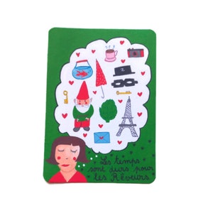 Carte Amélie Poulain - Illustration - Le fabuleux destin d'Amelie Poulain - Vert et Rouge - carte a message