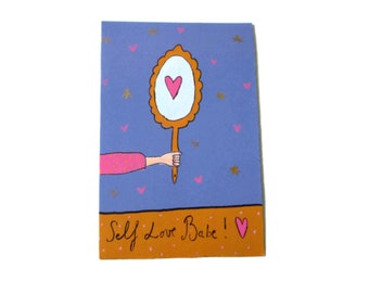 Self love babe card -  love yourself card - you are beautiful - positive  Quote Postcard - Friendship card - Recycled Kraft - woman card