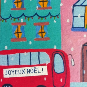 Carte Joyeux Noël, Carte de Noël, Carte de Vœux, Fête, Joyeux Noël, bus de noel, sapin, ville de noël, Célébration, image 3