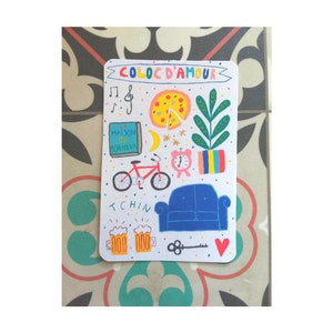 Carte colocataire - carte ami - carte colorée - carte meilleur coloc - carte coloc d'amour - meilleure amie - fin de coloc carte een bericht afbeelding 4