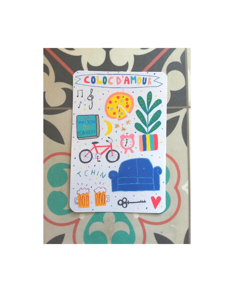 Carte colocataire - carte ami - carte colorée - carte meilleur coloc - carte coloc d'amour - meilleure amie - fin de coloc carte een bericht afbeelding 4