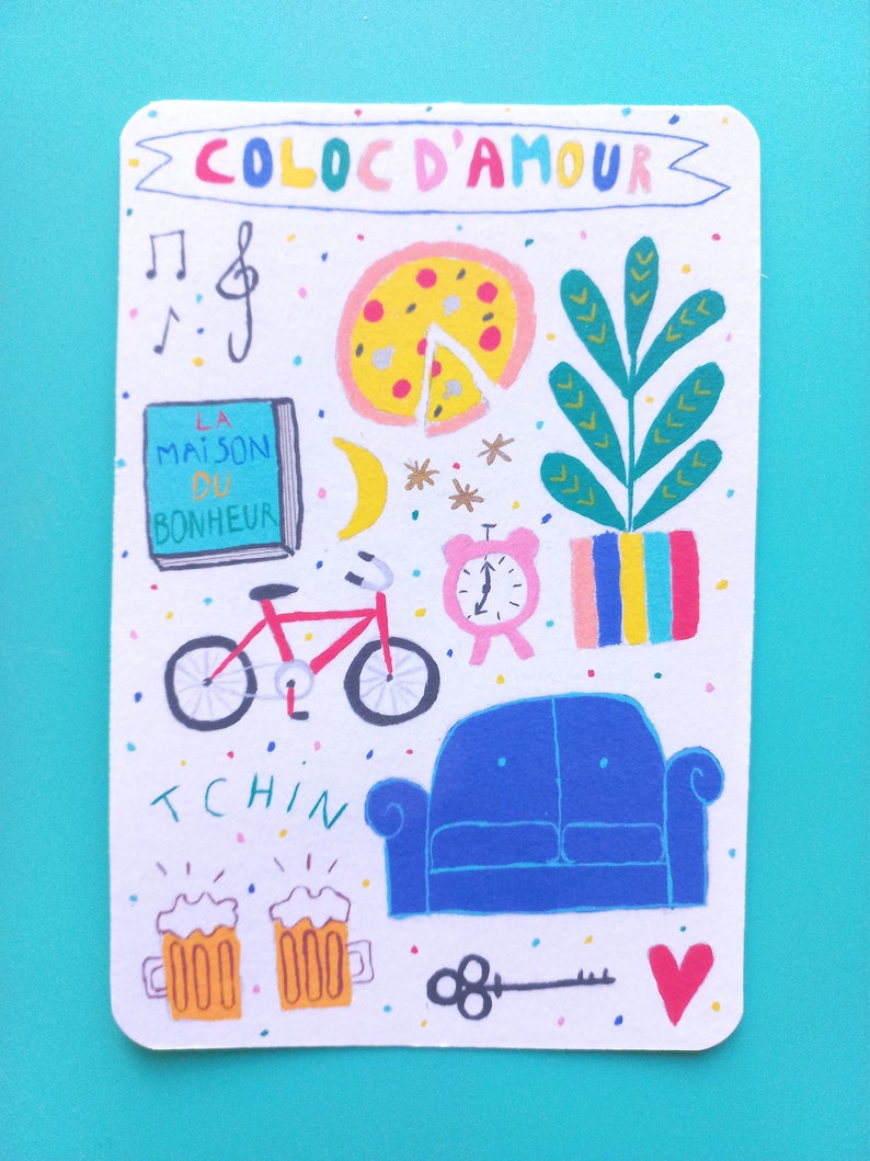Carte colocataire - carte ami - carte colorée - carte meilleur coloc - carte coloc d'amour - meilleure amie - fin de coloc carte een bericht afbeelding 3