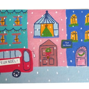 Carte Joyeux Noël, Carte de Noël, Carte de Vœux, Fête, Joyeux Noël, bus de noel, sapin, ville de noël, Célébration, image 2