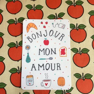 Cartão de amor - cartão bonjour mon amour - francês - cartão de café da manhã - cartão de aniversário - esposa - cartão de dia dos namorados - parceiro - amor - dia dos namorados imagem 2