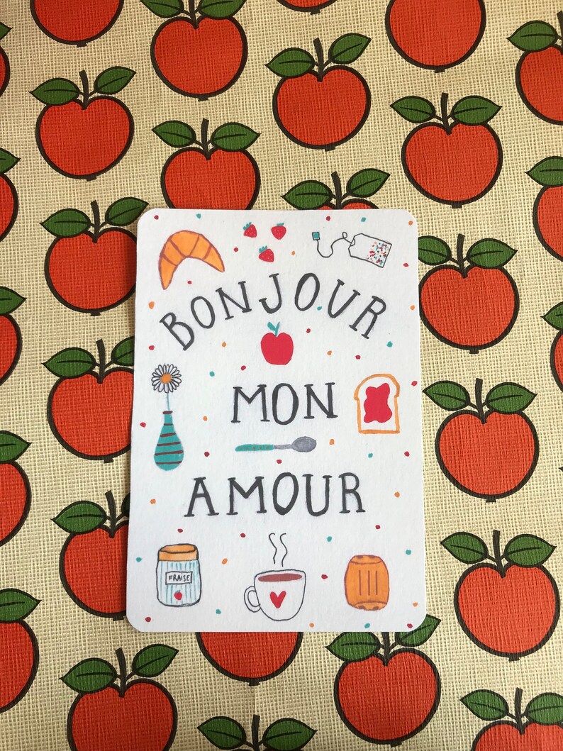 Cartão de amor - cartão bonjour mon amour - francês - cartão de café da manhã - cartão de aniversário - esposa - cartão de dia dos namorados - parceiro - amor - dia dos namorados imagem 2