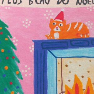 Cartão Le plus beau des Noëls, Cartão de Natal Francês, Cartões de Natal de Gato, Cartão de Natal, Cartão Sazonal, Cartão de Felicitações de Gato, Cartão de Natal Feito à Mão imagem 2