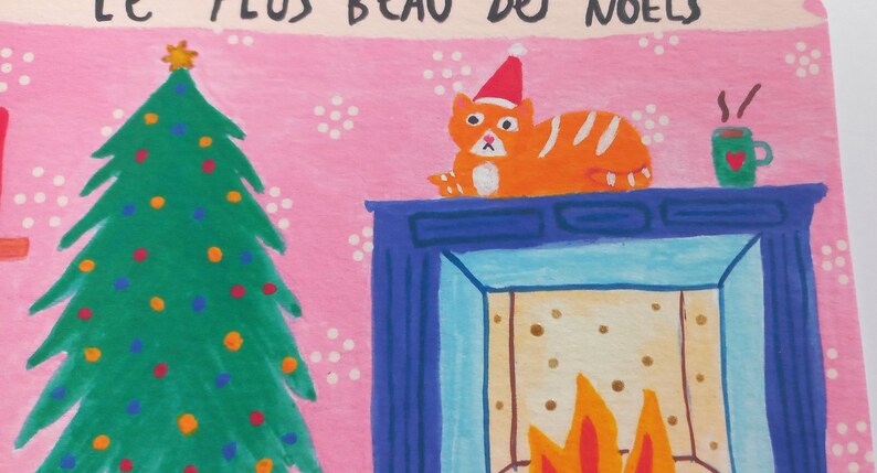 Cartão Le plus beau des Noëls, Cartão de Natal Francês, Cartões de Natal de Gato, Cartão de Natal, Cartão Sazonal, Cartão de Felicitações de Gato, Cartão de Natal Feito à Mão imagem 2