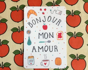Carte Bonjour mon amour - carte amour - carte petit déjeuner - femme - fiancée - petite amie - saint valentin - carte a message positif