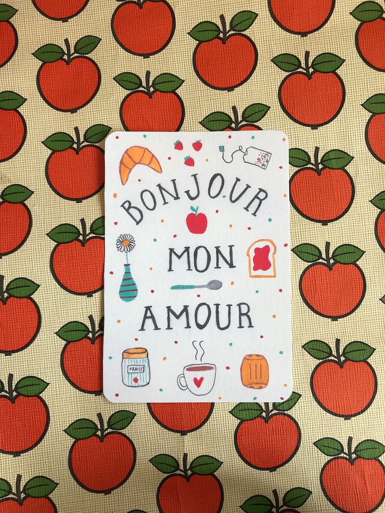 Cartão de amor - cartão bonjour mon amour - francês - cartão de café da manhã - cartão de aniversário - esposa - cartão de dia dos namorados - parceiro - amor - dia dos namorados imagem 1