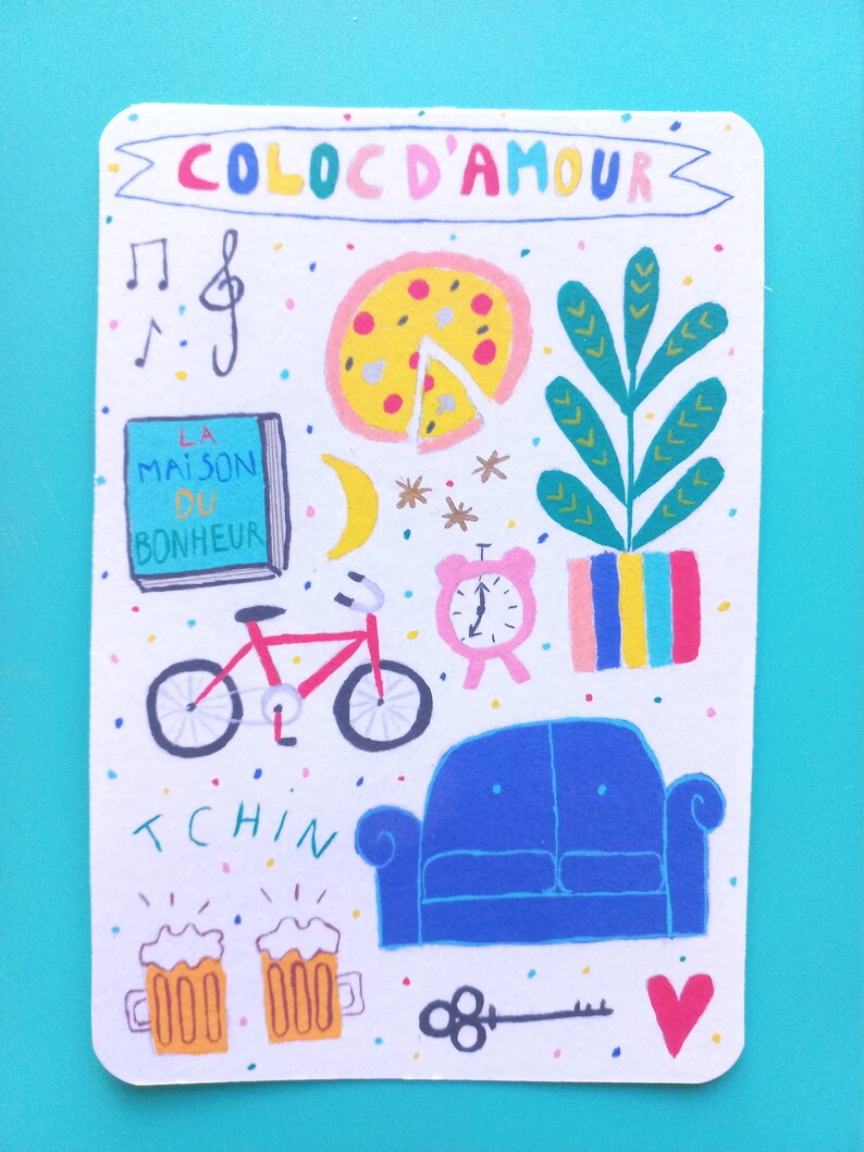 Carte colocataire - carte ami - carte colorée - carte meilleur coloc - carte coloc d'amour - meilleure amie - fin de coloc carte een bericht afbeelding 2