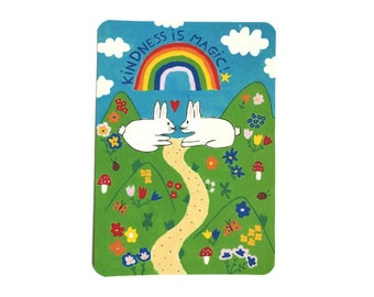 Kindness is magical - Friendship card - kind people card - bunny card - colorful card - message card