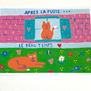Carte Après la pluie le beu temps -  chat, carte réconfort - carte espoir - message positif - ca va aller - encouragement - carte a message