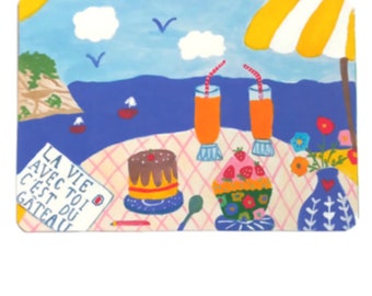 Carte La vie avec toi c'est du gâteau - carte amour - carte gâteau - message positif - plage - saint valentin - carte a message