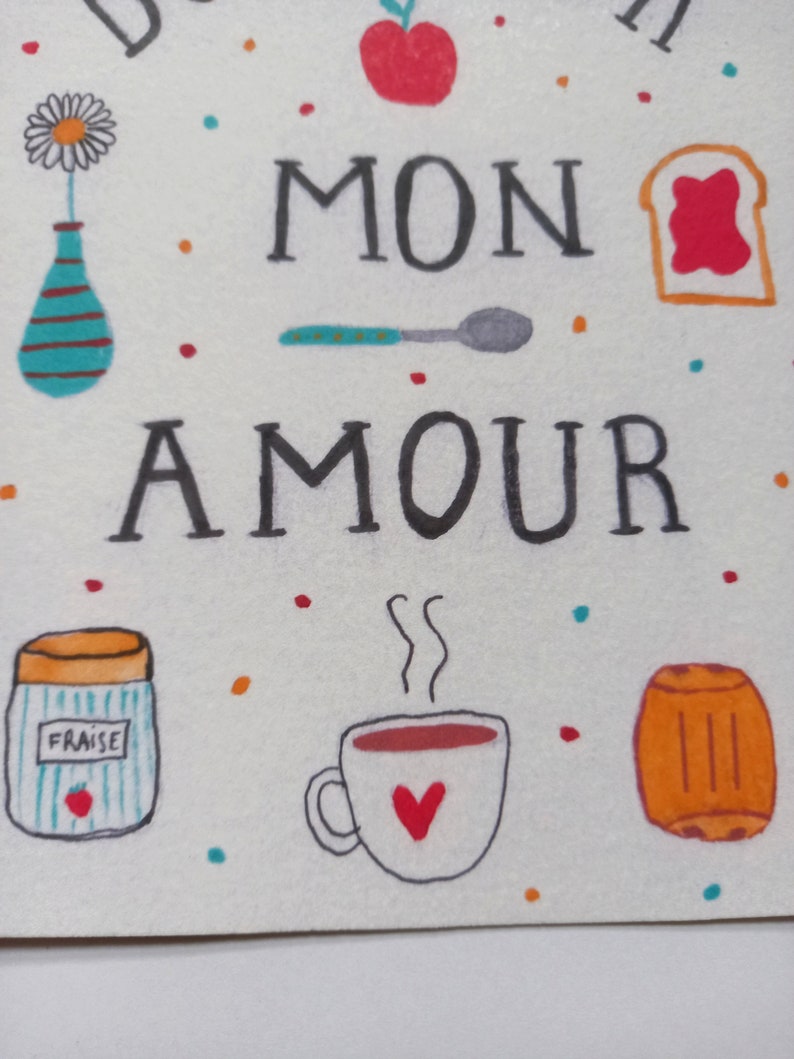 Cartão de amor - cartão bonjour mon amour - francês - cartão de café da manhã - cartão de aniversário - esposa - cartão de dia dos namorados - parceiro - amor - dia dos namorados imagem 3