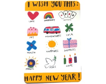 Carte I whish you this, carte de voeux, carte bonne année, message positif, carte colorée, carte message