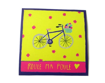 bike postcard - Roule ma poule!  - bicycle card - road trip postcard - Adventure - Quote Postcard - Travel - Friendship card - bestfriend