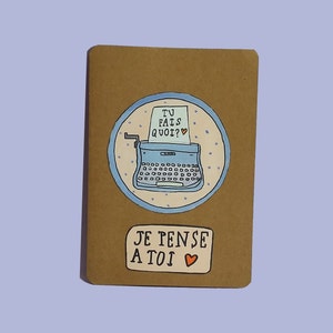 Carte machine à écrire , Je pense à toi, petit coeur rouge, carte recyclée image 2