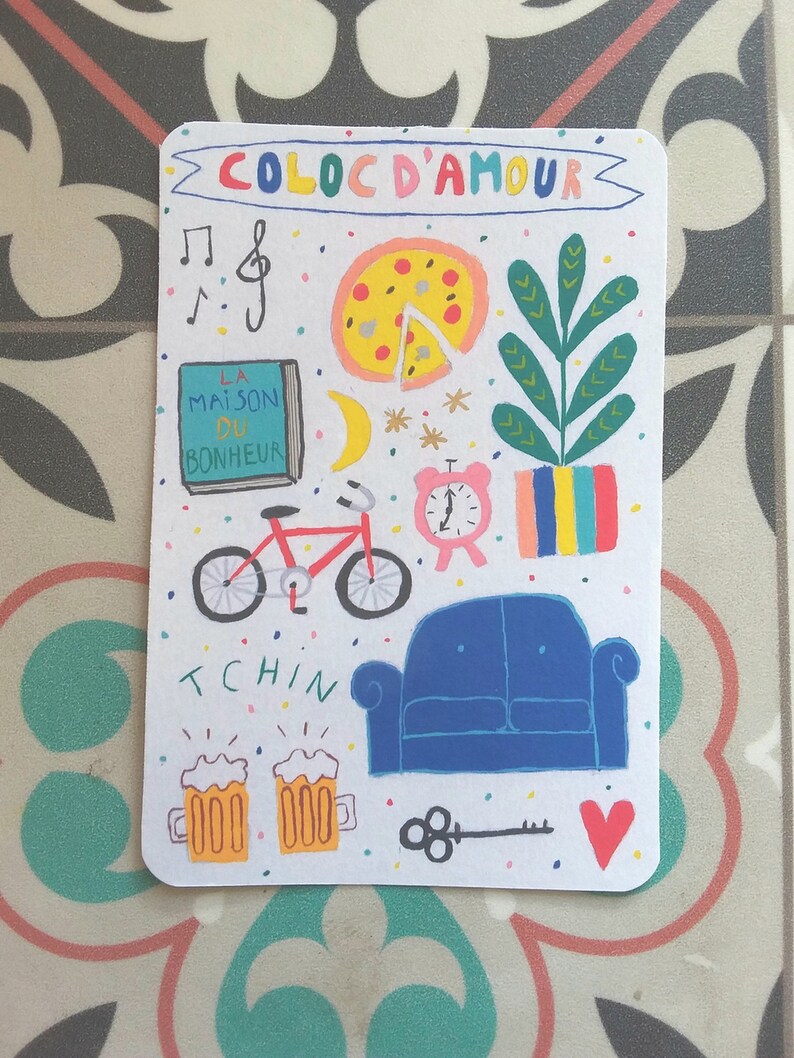 Carte colocataire - carte ami - carte colorée - carte meilleur coloc - carte coloc d'amour - meilleure amie - fin de coloc carte een bericht afbeelding 5