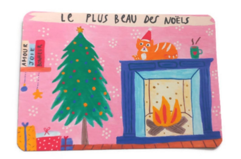 Cartão Le plus beau des Noëls, Cartão de Natal Francês, Cartões de Natal de Gato, Cartão de Natal, Cartão Sazonal, Cartão de Felicitações de Gato, Cartão de Natal Feito à Mão imagem 1