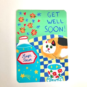Biglietto di GUARIGIONE - biglietto di pronta guarigione - biglietto del gatto - biglietto magico - biglietto colorato - biglietto di auguri - biglietto di auguri - biglietto di incoraggiamento