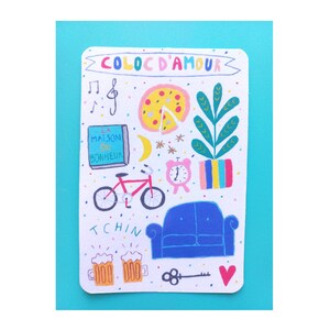 Carte colocataire - carte ami  - carte colorée - carte meilleur coloc - carte coloc d'amour - meilleure amie - fin de coloc carte a message