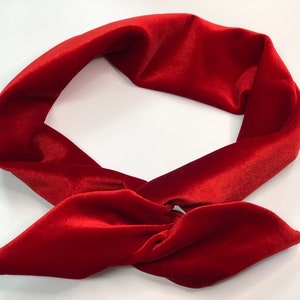 May include: A red velvet headband tied in a knot. The headband is made of soft, plush velvet and is perfect for adding a touch of elegance to any outfit.