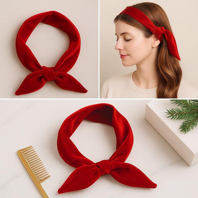 True Red Velvet wire Tie Band image 3