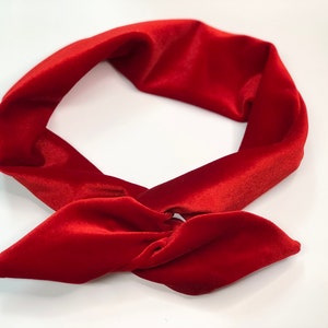 May include: A red velvet headband with a knotted bow. The headband is made of soft, plush velvet and is perfect for adding a touch of elegance to any outfit.