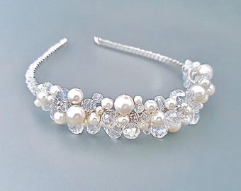 Xerling Braut Haarrebe Aus Perlen & Kristall - Silbernes Stirnband Für Hochzeit, Ball & Festliche Anlässe