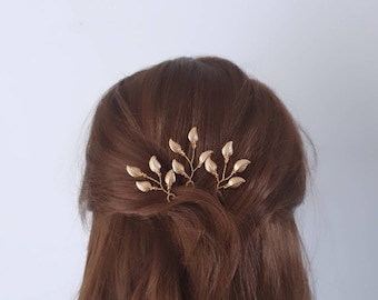 Set of gold leaf hair pins, silver leaf hair pins, bridal hair accessory, bridesmaid hair accessories, rustic wedding, woodland wedding