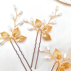 Horquillas nupciales con perlas y pan de oro, tocado de boda, pinzas, pasadores