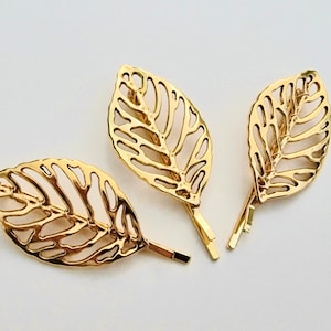 Conjunto de presilhas de cabelo com folhas douradas, grampos de cabelo em metal prateado, acessórios de cabelo para casamento.