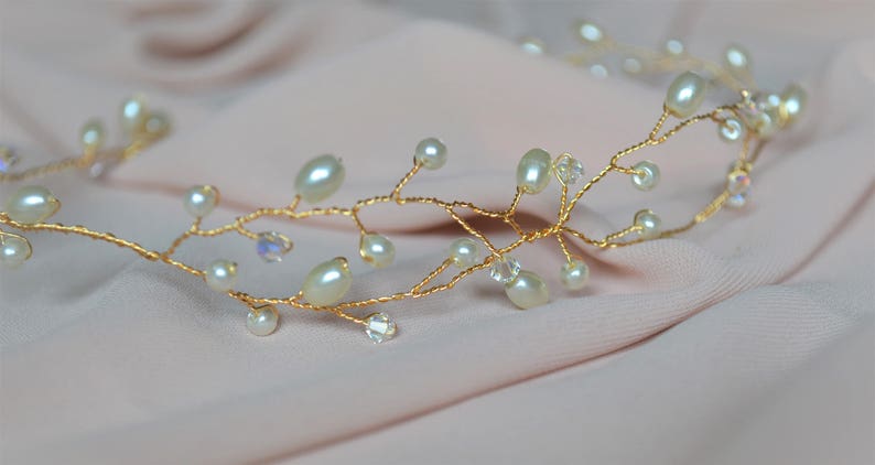pearl and crystal hairpiece available in varying lengths Bridal hair vine in either gold or silver