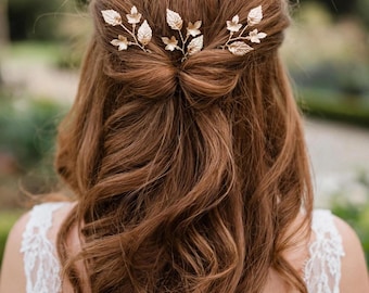Gold Leaf Wedding Hair Pins clips, Bridal Hair Accessories, hairpiece for bride, bridesmaid