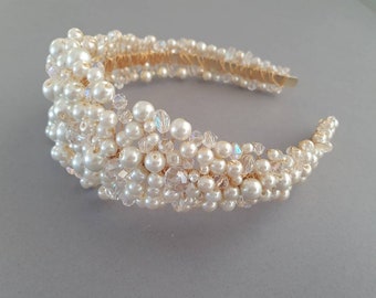 Cerchietto da sposa con perle e cristalli, accessorio per capelli da sposa, tiara, accessorio per capelli
