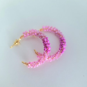 Pink earrings hoop earrings beaded earrings pink accessories