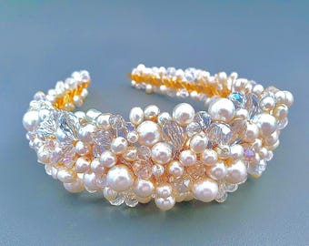 Perle & Kristall Braut Stirnband: Statement Hochzeit Haarteil